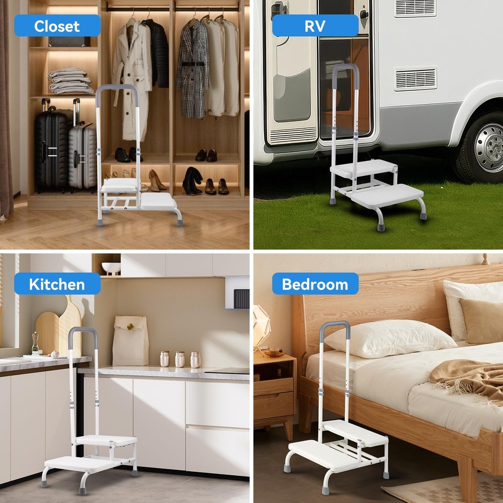 Step Stool with Handle - Heavy Duty Step Stool with Handrail, 5-Level Adjusta...