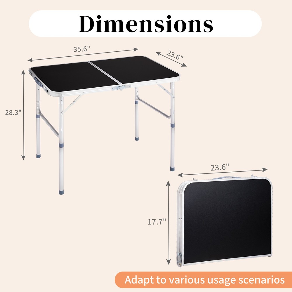 3ft Aluminum Alloy Folding Table Black
