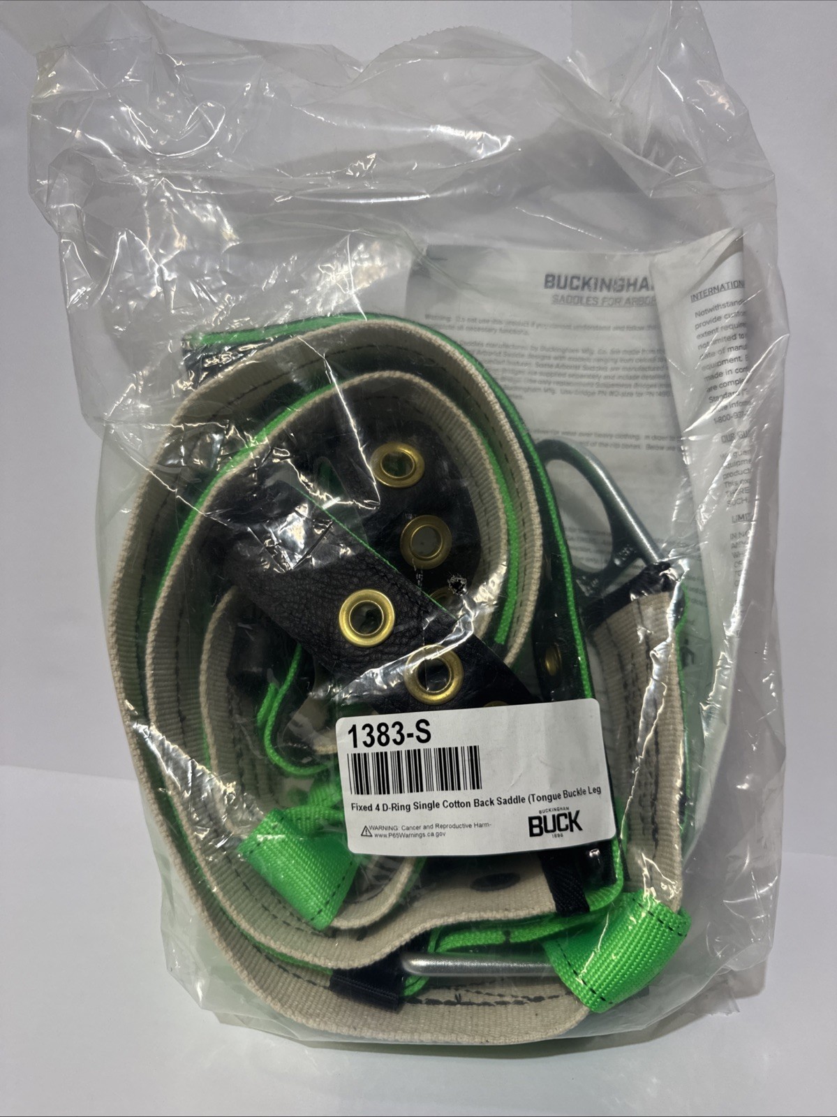 Buckingham 1383S 4 Dee Cotton Back Saddle w/ 1-1/4" Straps, Small