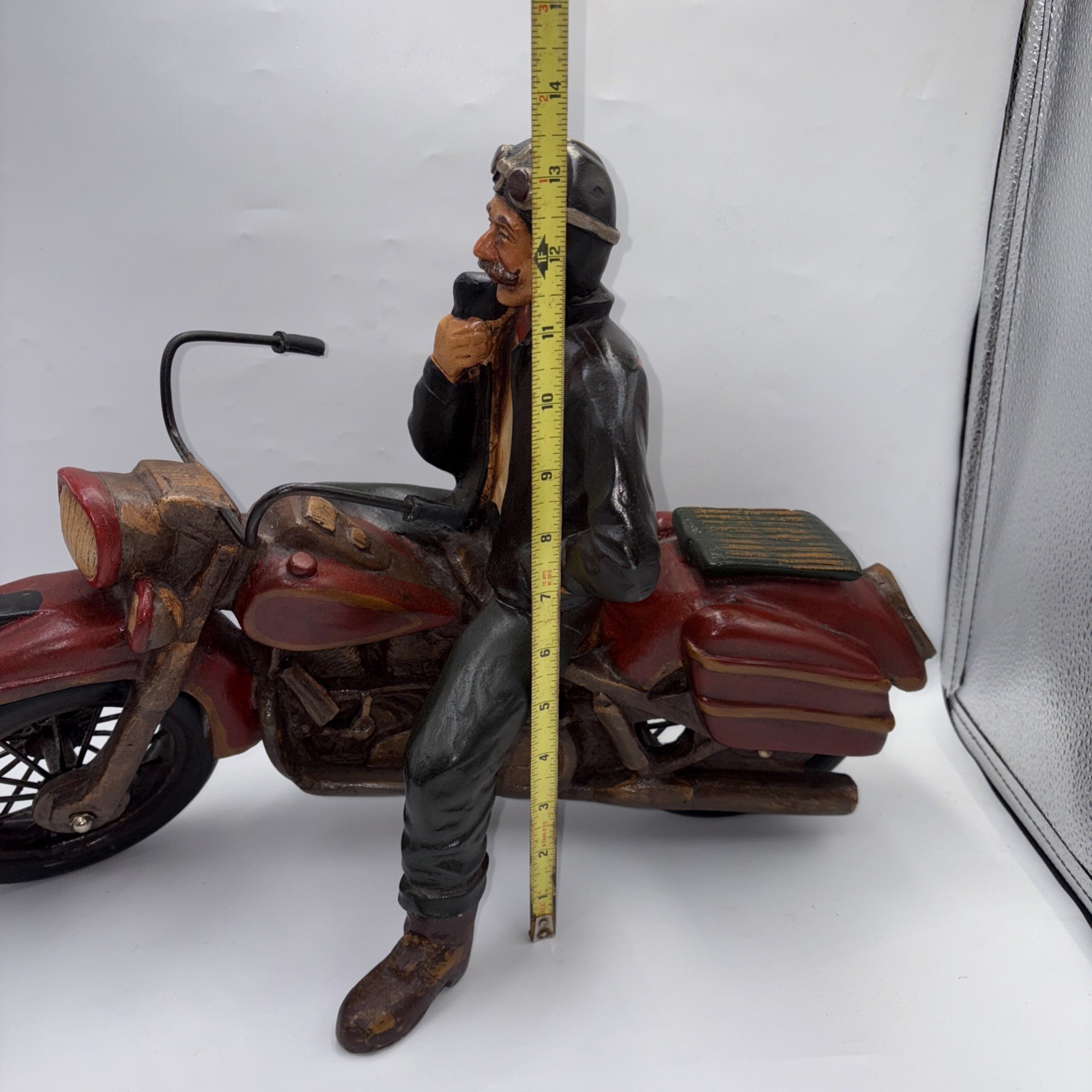 Vintage Large Resin Harley Davidson Style Motorcycle Sculpture w/Rider 19"x14"