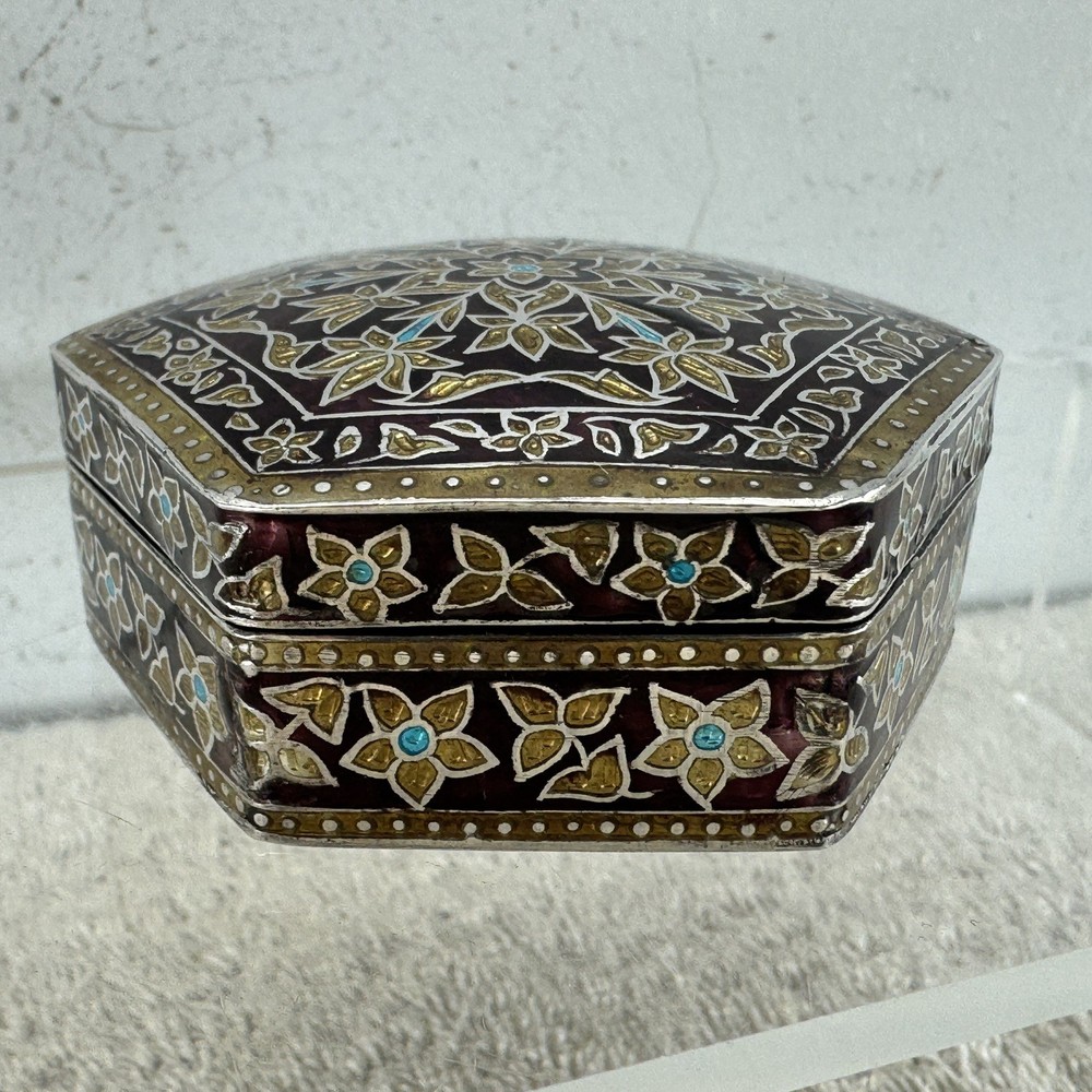 Solid Silver Enamel Hexagonal Box