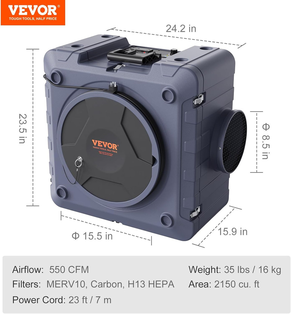 Air Scrubber with 3-Stage Filtration, Stackable Negative Air Machine 550 CFM, Ai