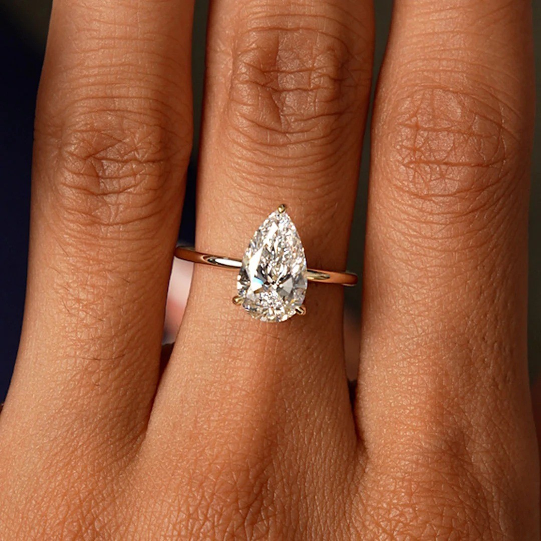 3 Ct Pear Cut Lab Grown Diamond Hidden Halo Engagement Ring 14k Yellow Gold