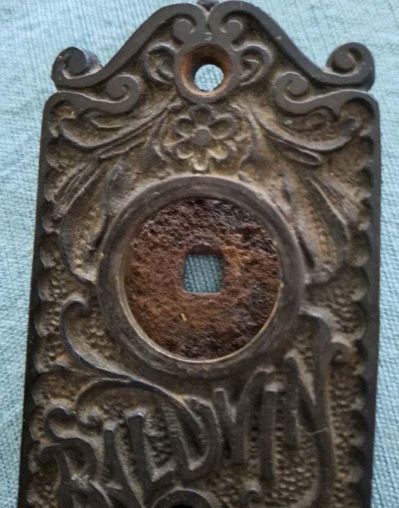 Victorian Baldwin Lock Plate & Handle, Ornate Cast Iron