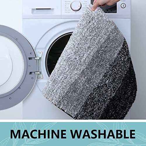 Microfiber Bathroom Rugs, Shaggy Soft and 30" x 17" Rectangular Black