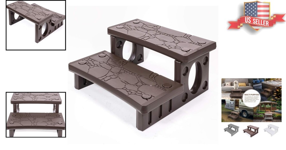 Durable Multi-Purpose 2-Step Outdoor Steps - Slip-Resistant Safety in Mocha