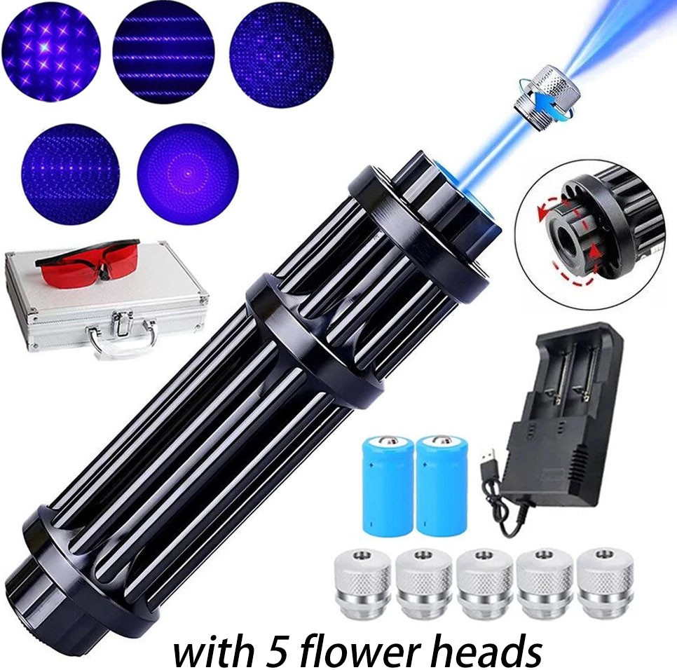5/W Adjustable Blue Burning Laser Pointer Visible Dot Torch Light Rechargeable