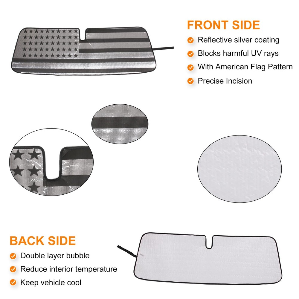 Windshield Sunshade Foldable Reflective Sun American Flag Pattern, Black