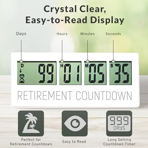 Retirement Countdown Clock - LCD Digital Timer, Easy Set & Read, Large Display,