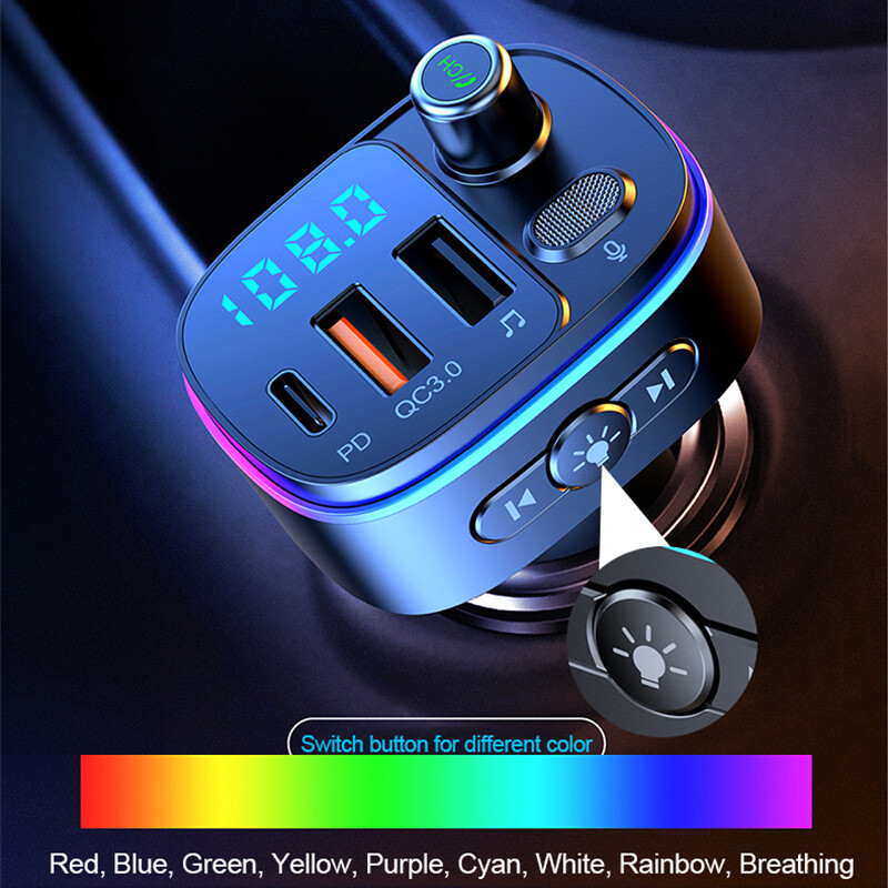 Bluetooth 5.0 Car Wireless FM Transmitter Adapter Handsfree QC3.0 USB PD Charger