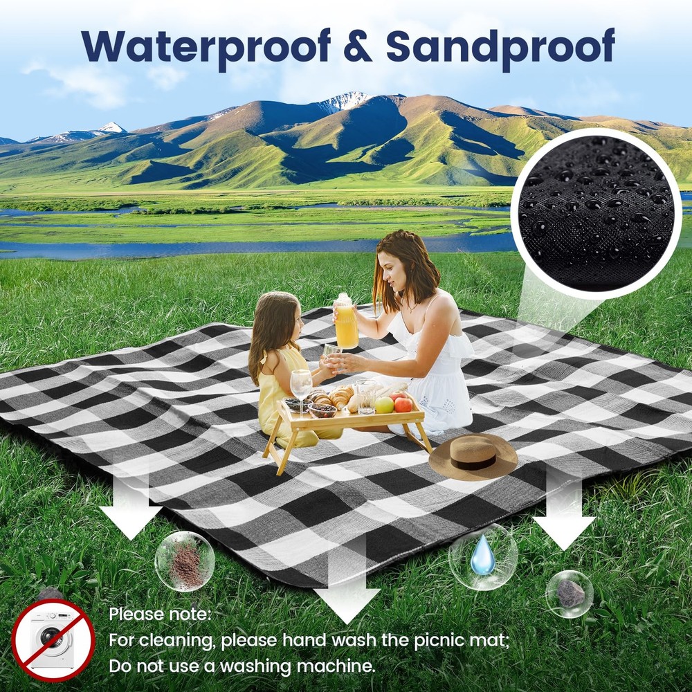 sapsisel 80”x 80” Picnic 6'7" x (Rectangular), Black & White Grids