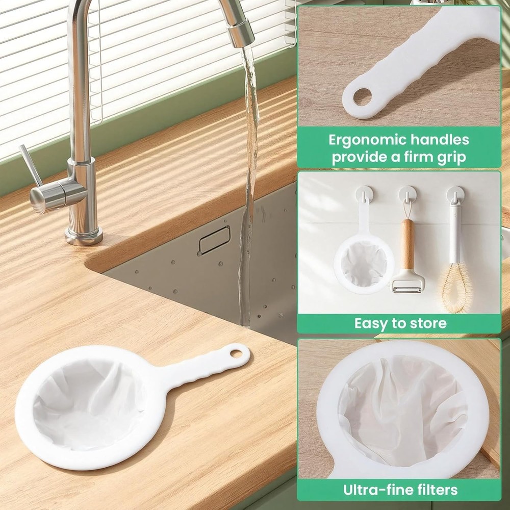 Ergonomic Non-Slip 2 Pack Plastic Mesh Strainer for Smooth Straining Needs