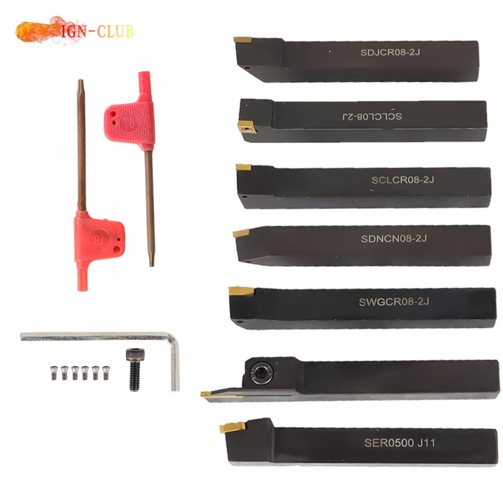 7Pcs Carbide Indexable Turning Tool 1/2" Lathe Tool Bit Thread Insert Holder Kit