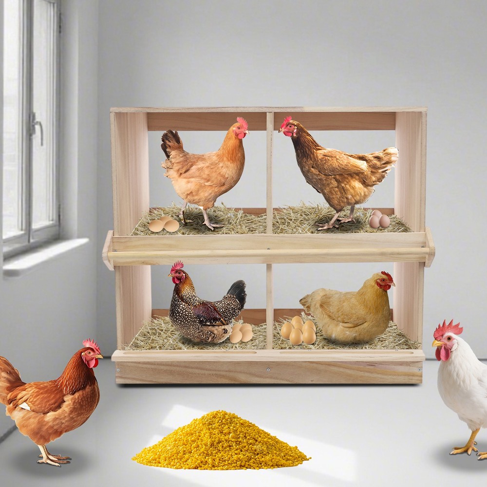 Chicken Nesting Box 4 Compartment Wooden Nesting Boxes For Chickens W/ Perches