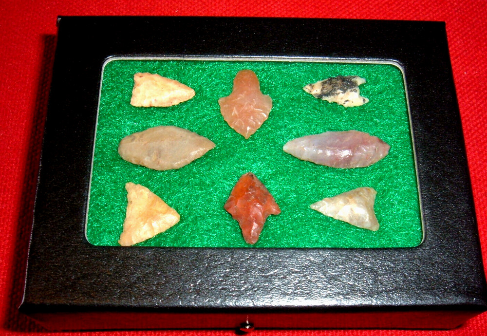 (8) Choice Miniature Assorted Neolithic Points W/CASE, Ancient African Artifacts