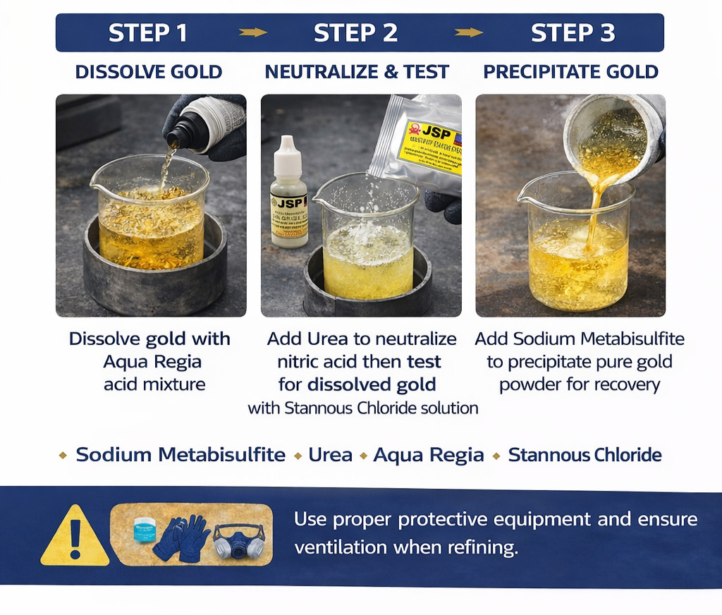 Gold Recovery Refining Kit Aqua Regia Urea Sodium Metabisulfite Stannous Test