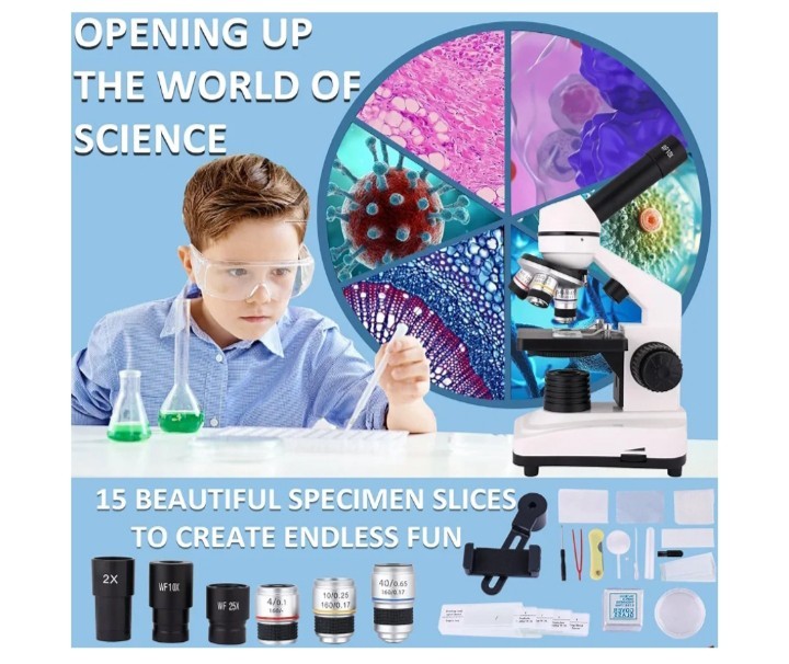 Microscope,40X-2000X Microscope with Phone Adapter & Slides Set,Suitable for...