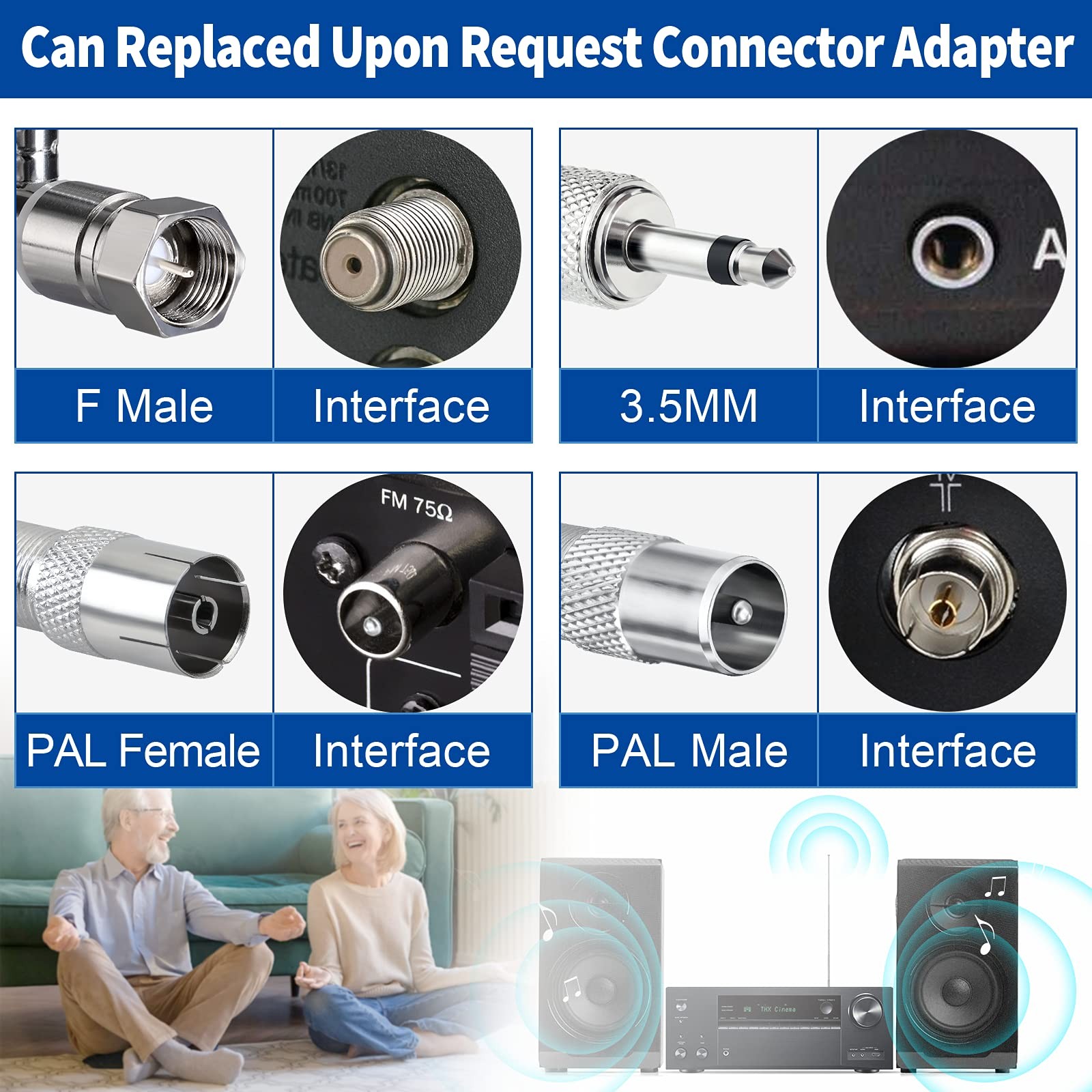 Bingfu 75 Ohm FM Antenna and AM 20cm-115cm Telescopic Kit