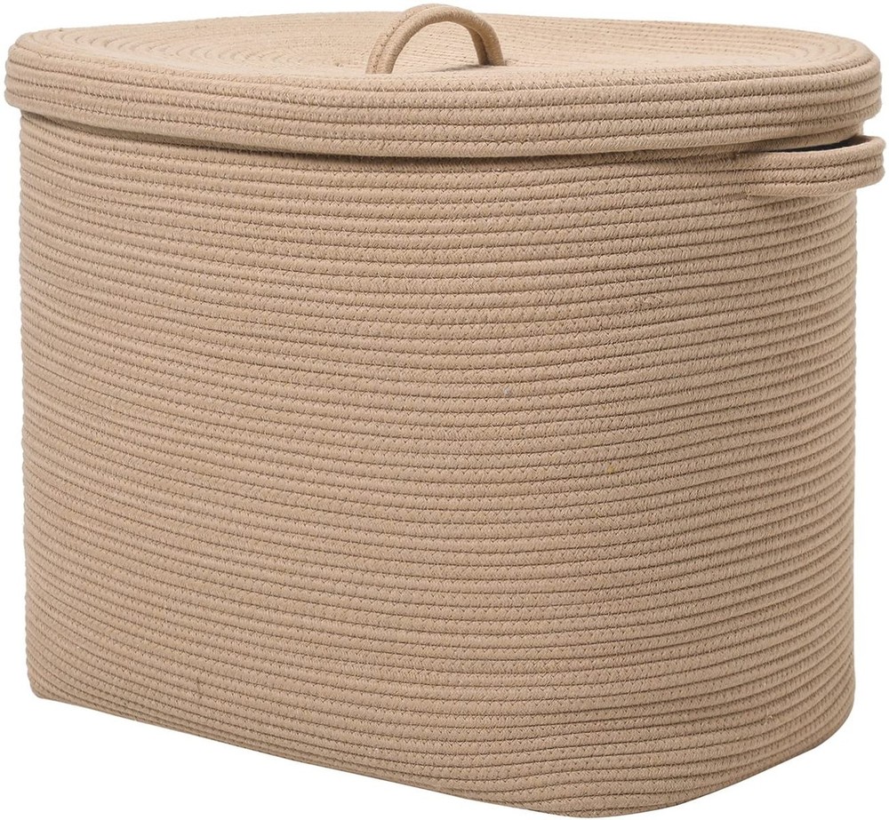 22"x14"x18" Rectangular Extra Large Storage Basket With Lid, Large Cotton Rop...