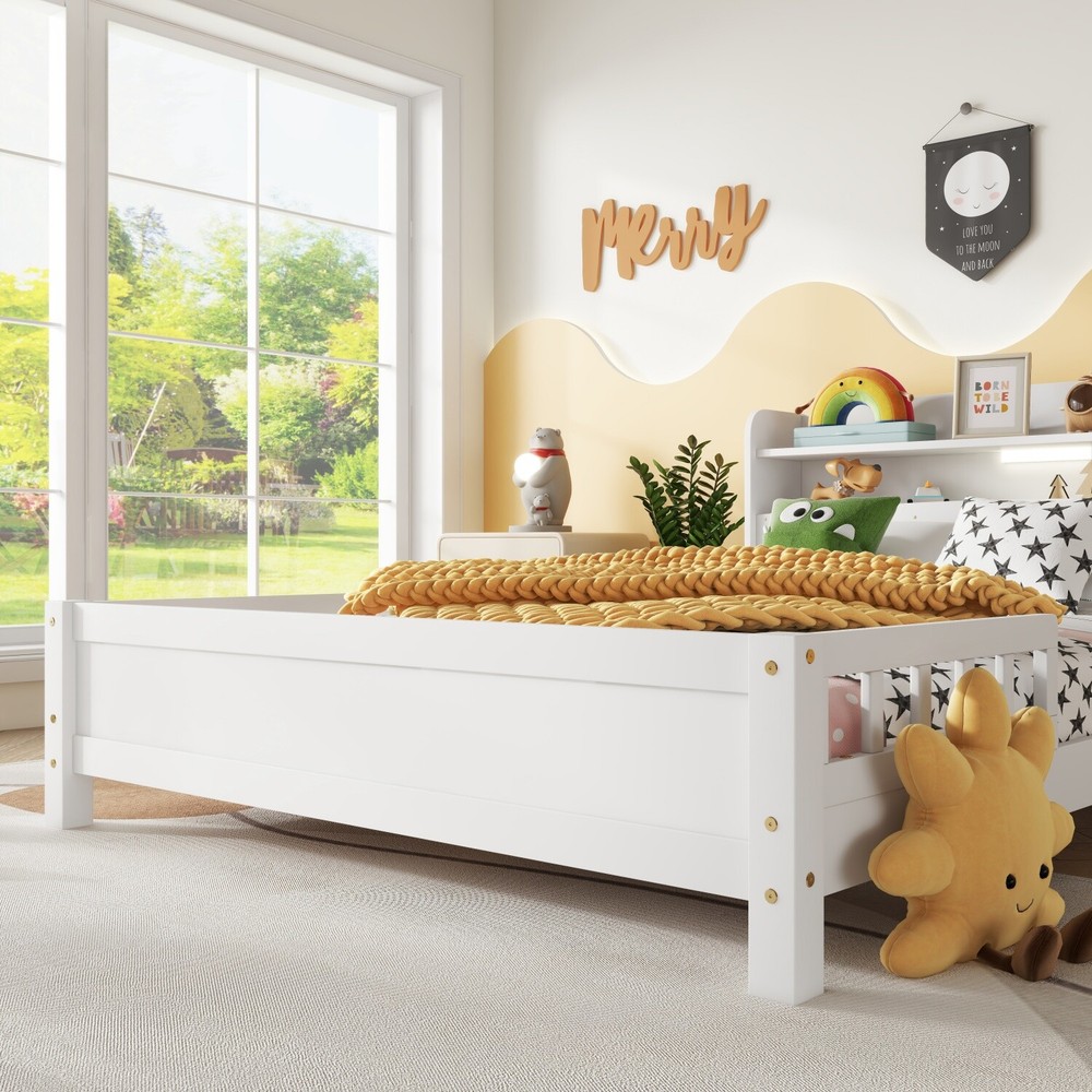 Full Size Bed Frame Wood Platform Bed Frame with Storage Headboard & LED Light