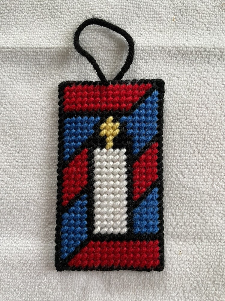 Needlepoint Candle: Red & Blue