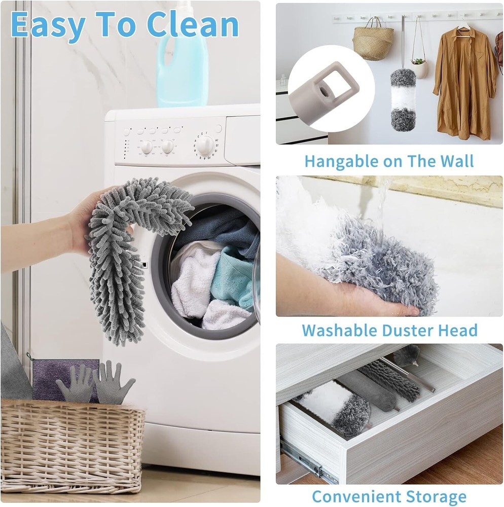 Microfiber Feather Duster with Extension Pole - Reusable & Washable - 12PCS Set