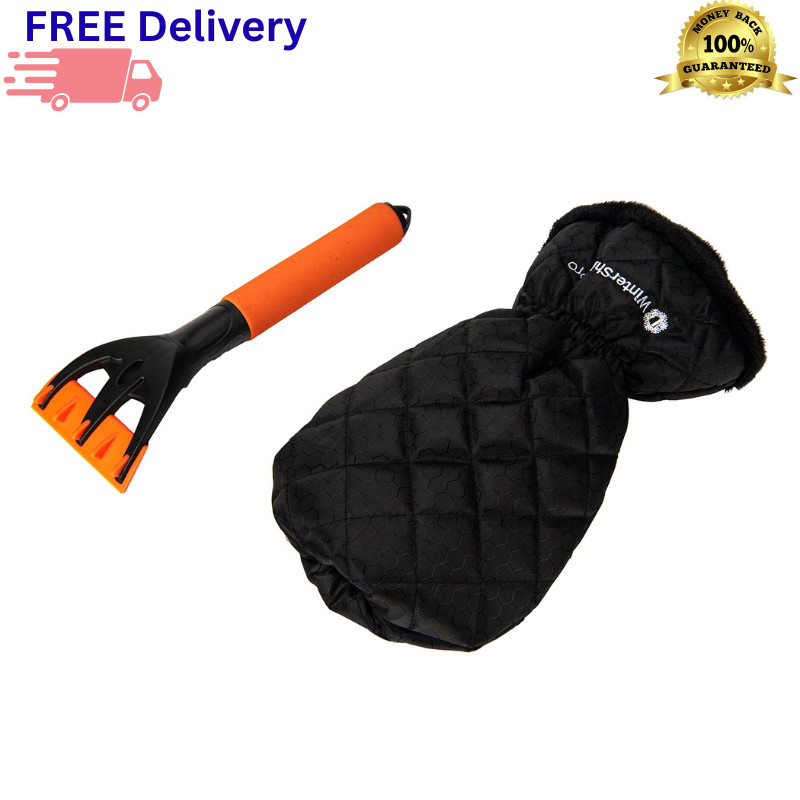 2-Pack Fleece Lined Ice Scraper Mitt Water Resistant Windproof Scraper with Pick