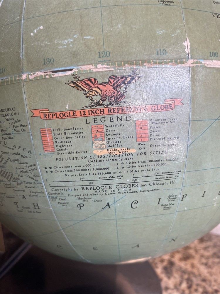 Vintage REPLOGLE 12 inch reference globe Made in USA year unknown