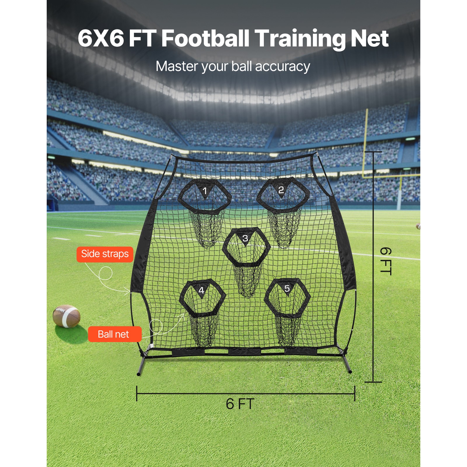 Uimoso 6x6ft Portable Football Throwing Net for QB Training and Practice - Black