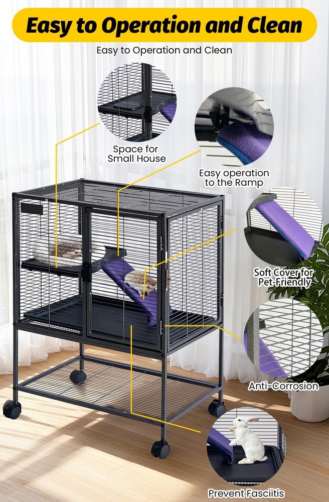 34'' Multi-Level Small Animals Cage w/ Ramp Extra Storage Stand RemovableTray