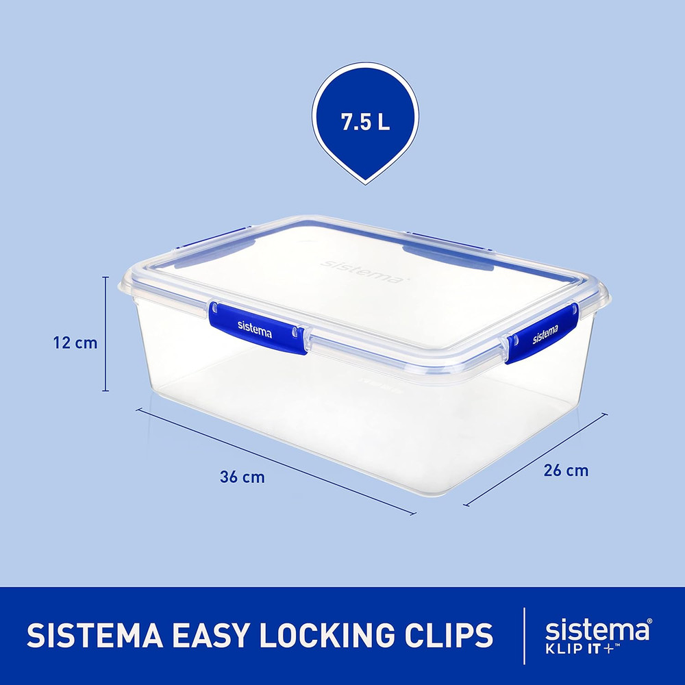 KLIP IT plus Food Storage Containers | 7.5 L Rectangle | Stackable & Airtight Fr