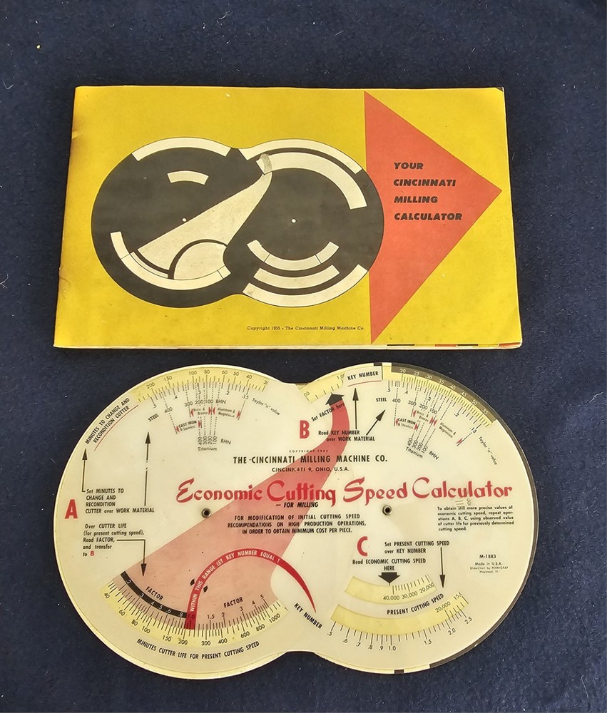 VTG CINCINNATI MILLING CALCULATOR.  FEEDS & SPEEDS, & SETUP, W/ Instructions