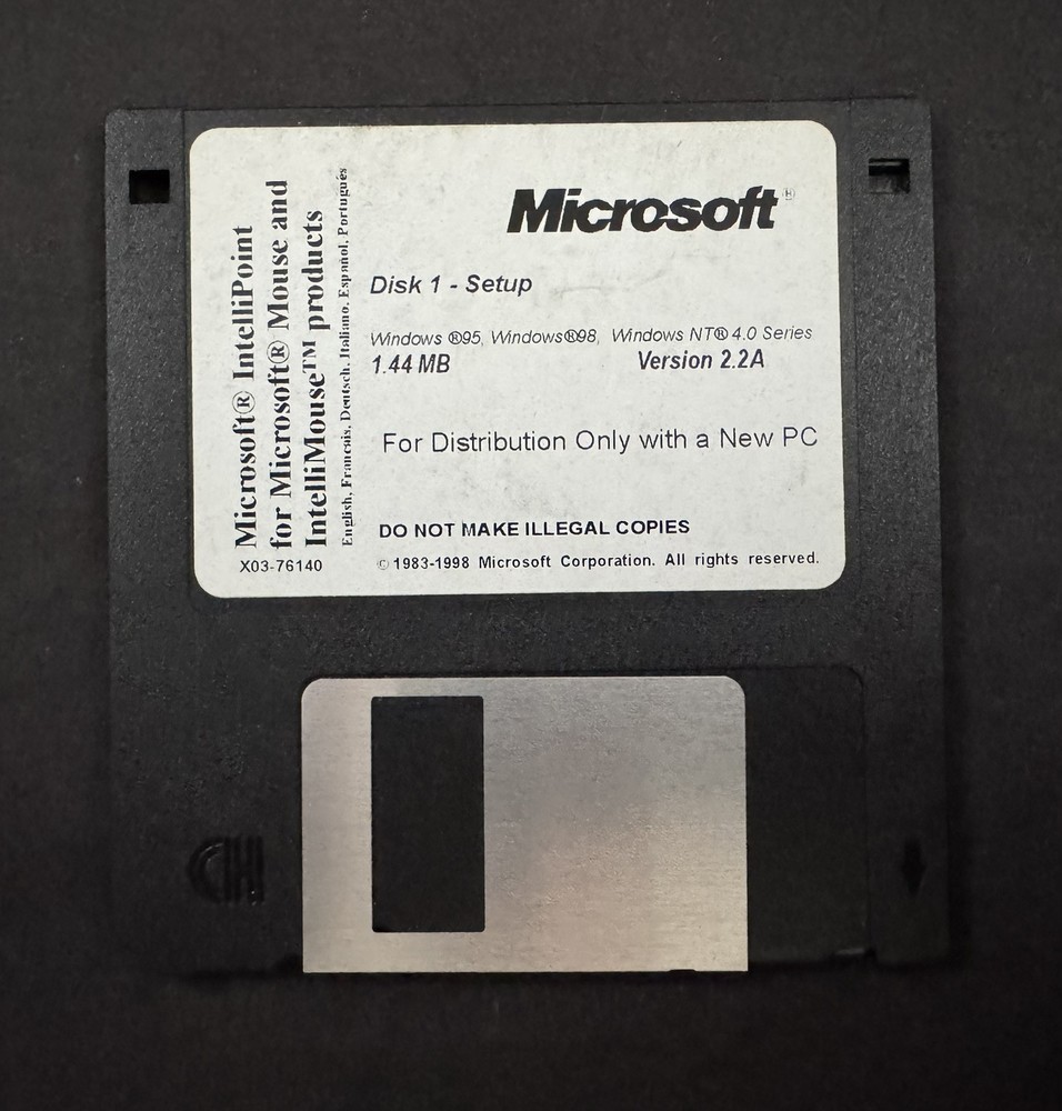 Microsoft Intellipoint For The Microsoft Mouse Disk 1 Setup V2.2A Floppy Disk
