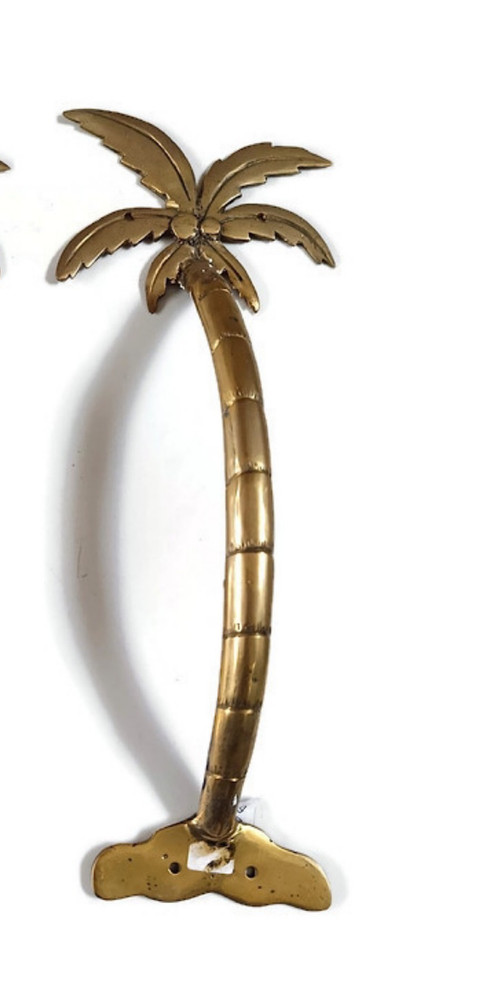 rustic brass PALM Tree trunk Leaves 13" inch long door pull handle light weight