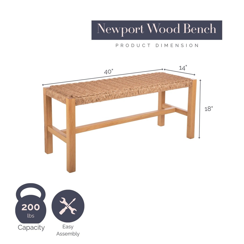 Add Rustic Charm to Your Entryway - 40 Solid Wood Bench with Woven Rope