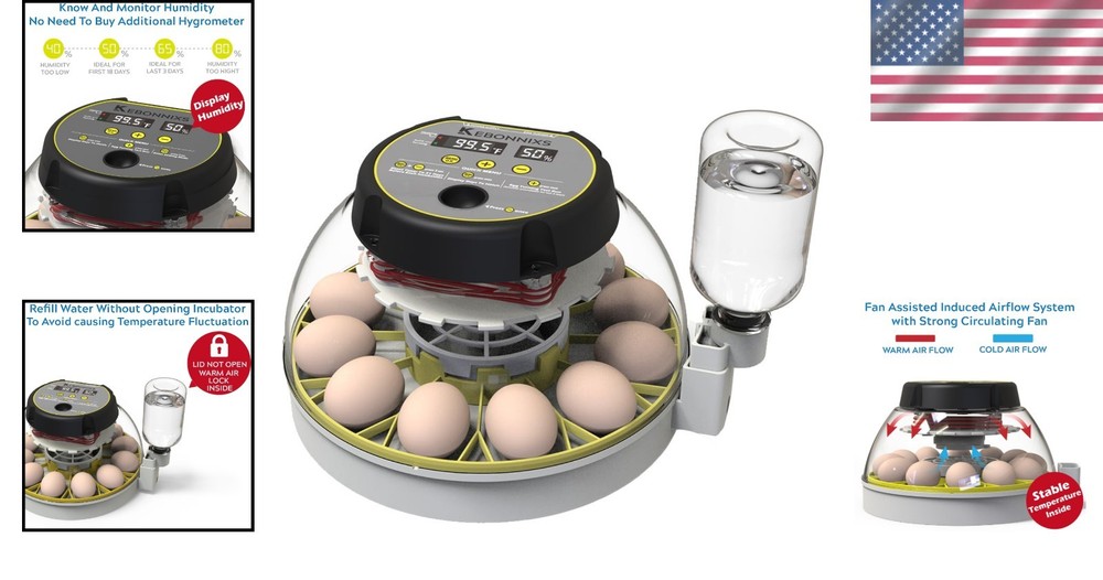 Compact 12 Egg Incubator with Humidity Display & Auto Egg Turner for Beginners