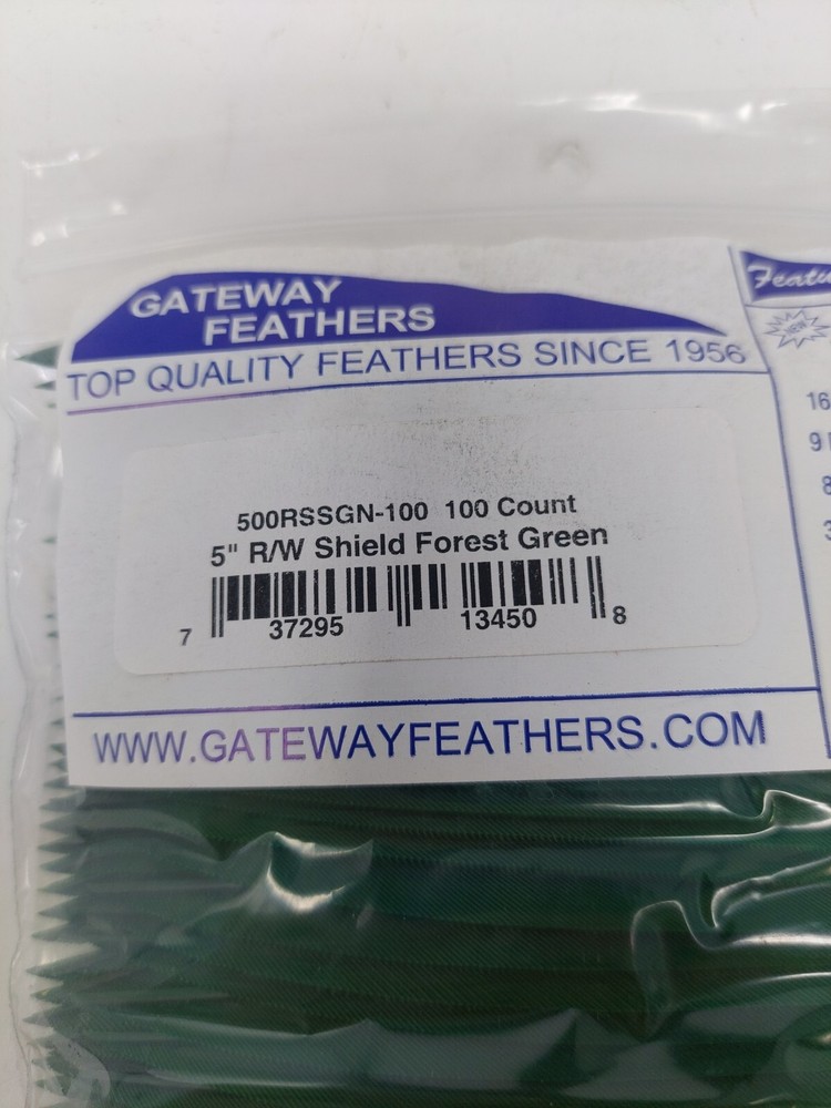 100pk Gateway Feathers 5" Right Wing: Shield Forest Green 500RSSGN-100