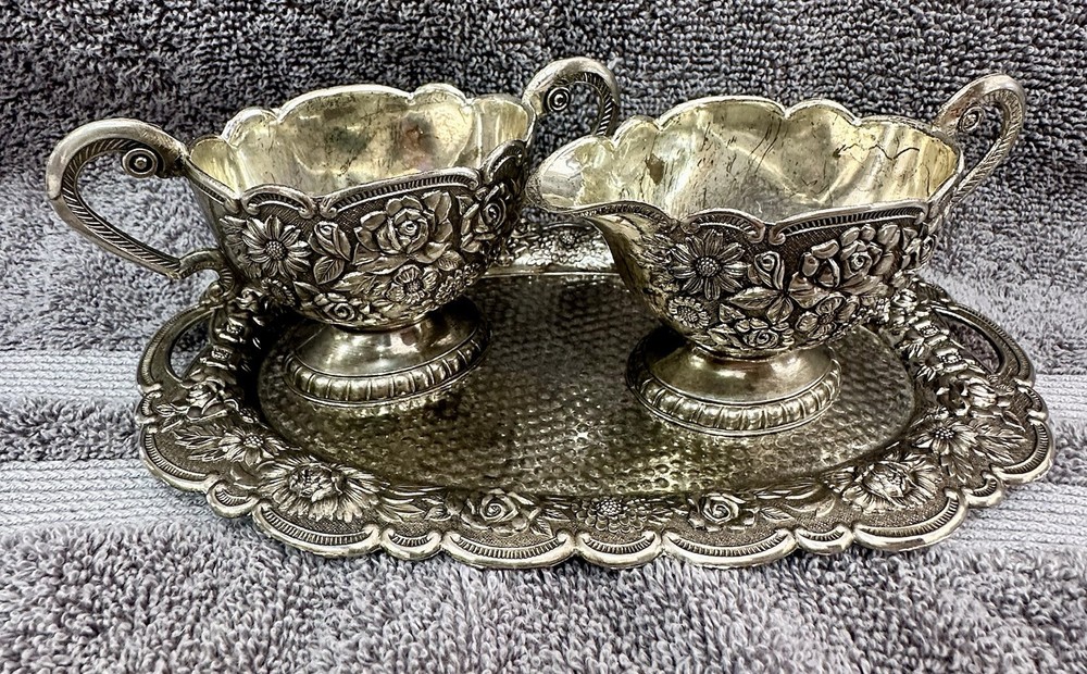 Sugar & Creamer With Tray Silver Plated Vintage