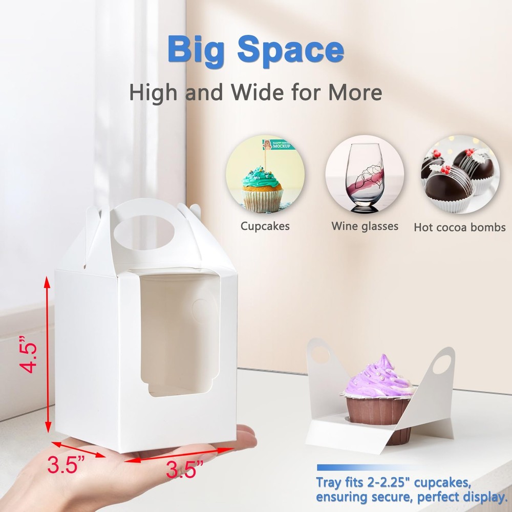 Cupcake Boxes 12 pcs, Individual Cupcake Containers White