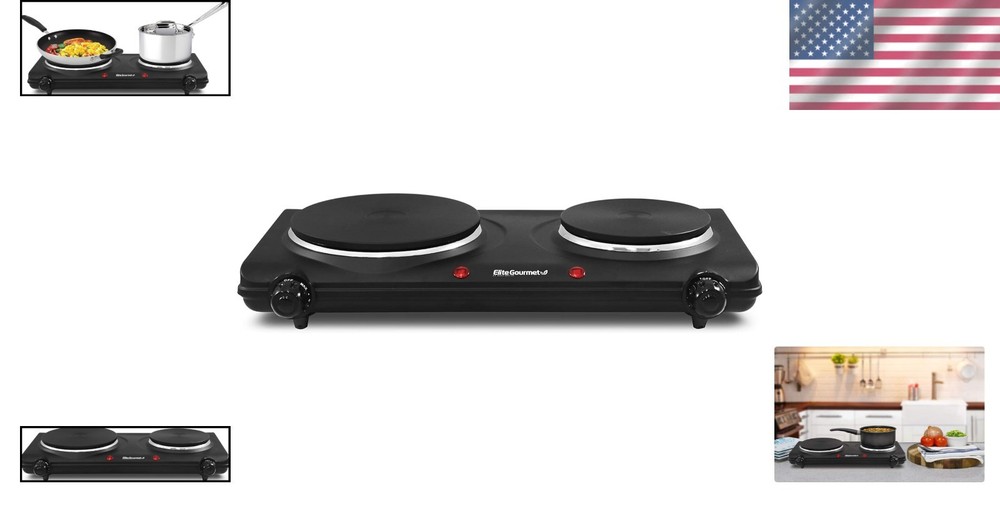 Compact Double Electric Burner with Adjustable Temperature & Safety Lights