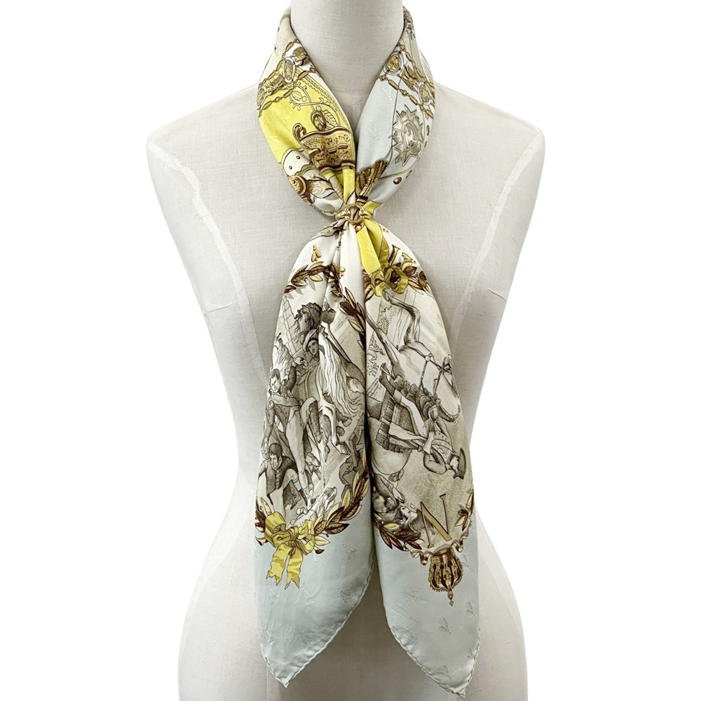 Hermes Scarf Carre90 Napoleon Silk Blue Multi Horse Knight Used