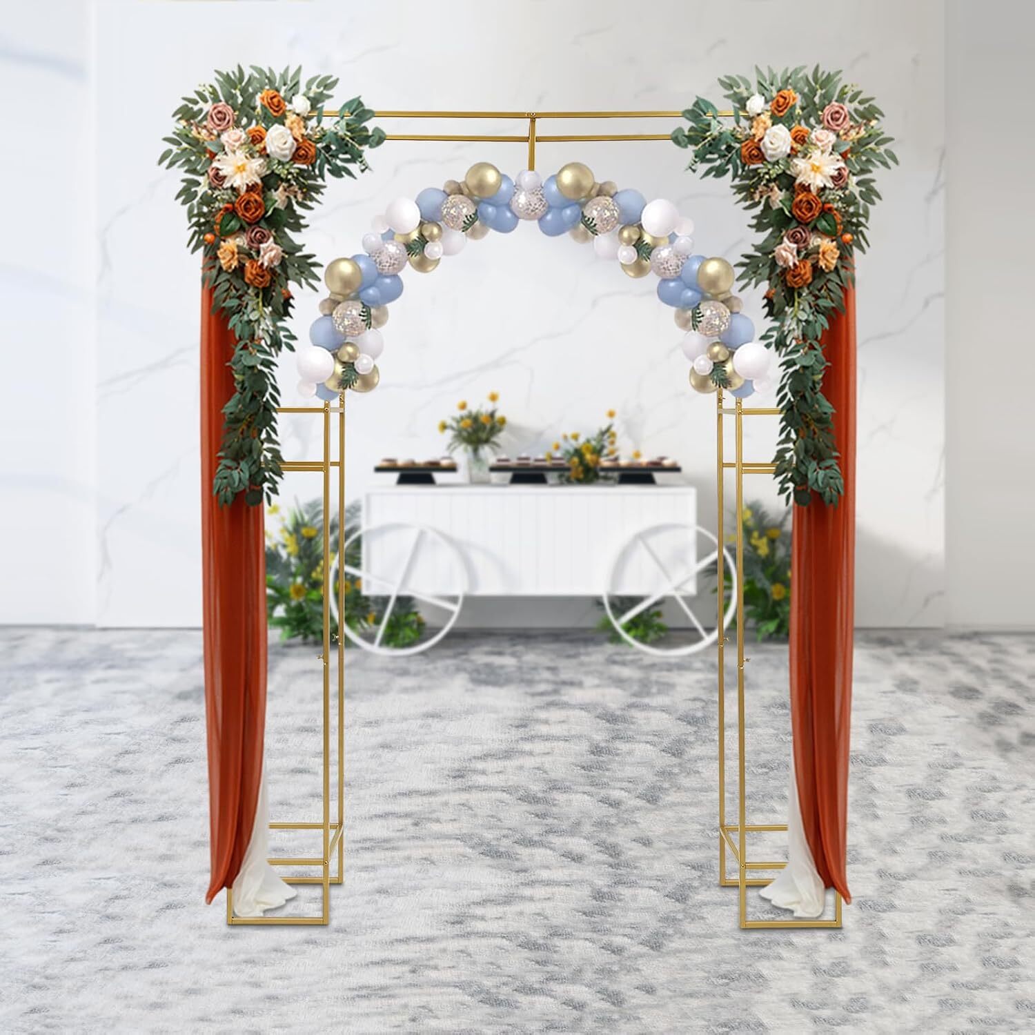 7.9ft Gold Wedding Arch Backdrop Stand, Square Arch Double Metal Balloon Arch