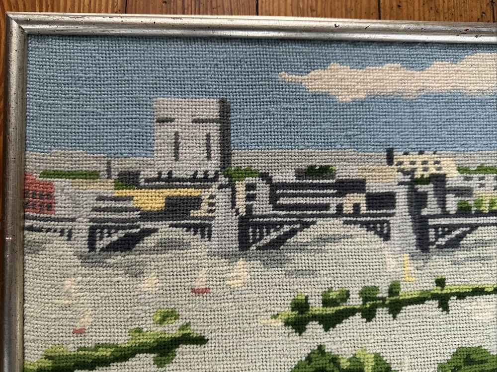 Handmade Framed Needlepoint Hatch Shell Boston 14" X 17"