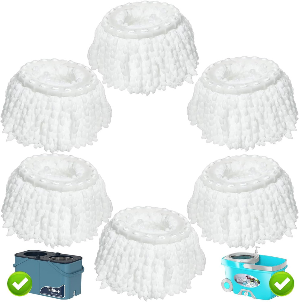 6 Pack Mop Heads Replacements, Compatible with Funclean Spin Mop &  Mop Bucke...