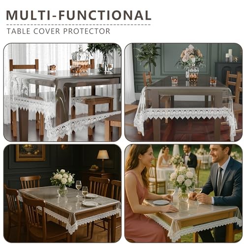Clear Vinyl Tablecloth Protector, 102" x 54" (Rectangular) Clear-lace