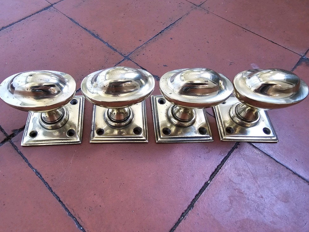 Antique original set 4 mortice lock  brass door knobs