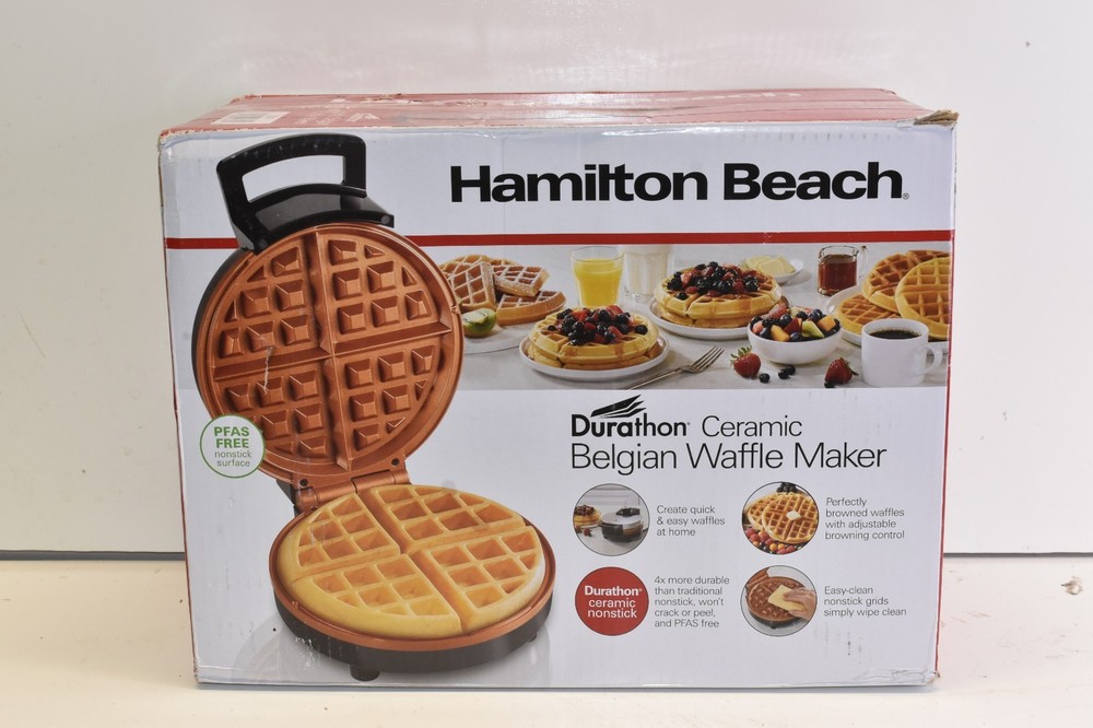 Hamilton Beach Durathon Ceramic Removable-Grid Belgian Waffle Maker- Open Box