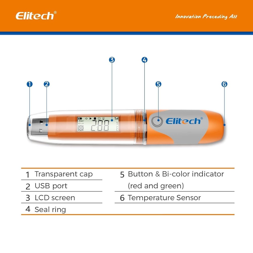 Elitech RC-51H USB Temperature Data & Humidity Sensor, Orange