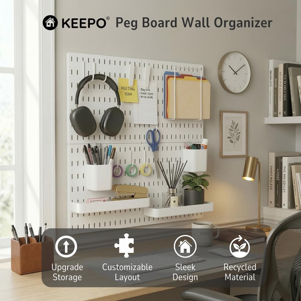 Keepo Peg Board Wall Organizer – Plastic Pegboard Panels, Modular Peg Board S...