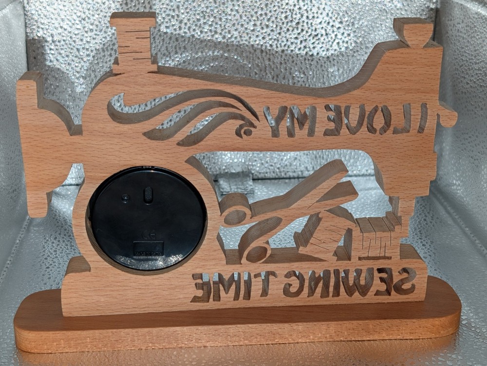 Handmade scrollsawn Wood Sewing Clock